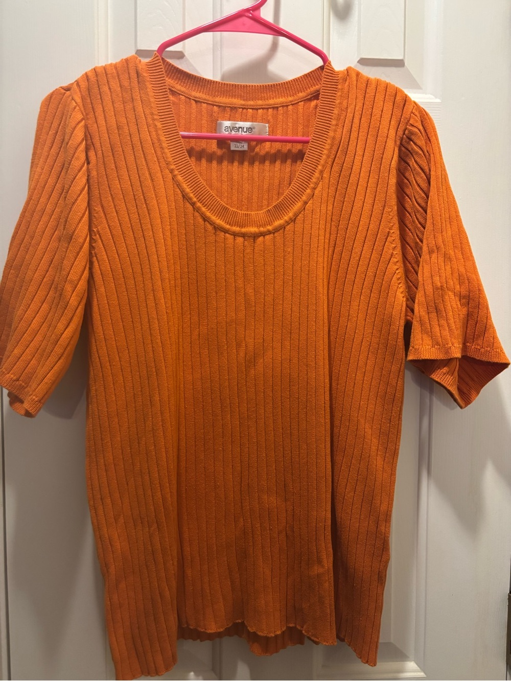 22/24 Avenue Orange Ribbed Short-Sleeve Scoop Neck Top